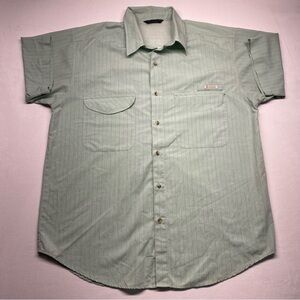 *FLAWED* Columbia Green Stripe Button Down Short Sleeve Shirt Men’s Size Large.
